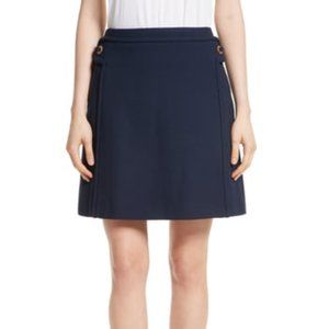 A-Line Skirt with Grommet Trim in Navy Blue